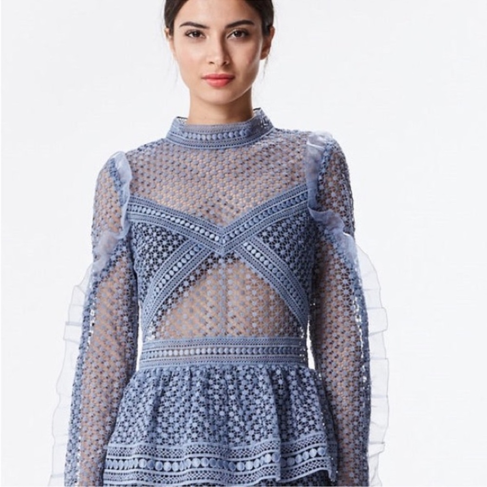 Ina Light Blue Lace Ruffle Blouse XS - Picture 10 of 10